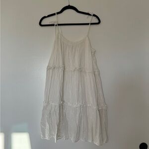 LOFT White Dress - Size Small, Spiral Pattern & Ruffles